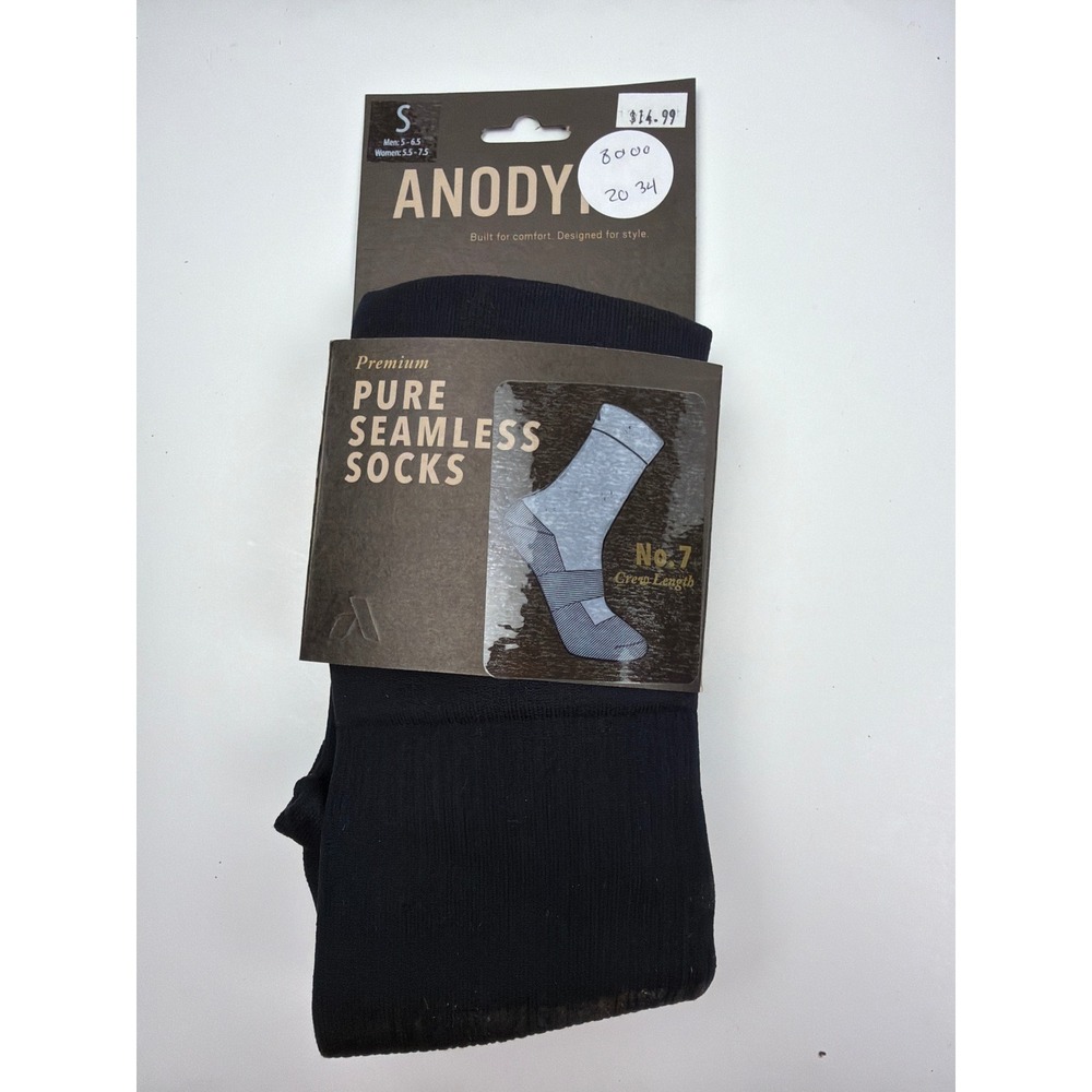 ANODYNE Diabetic Seamless Socks Premium Crew Length Men Women Size S Black